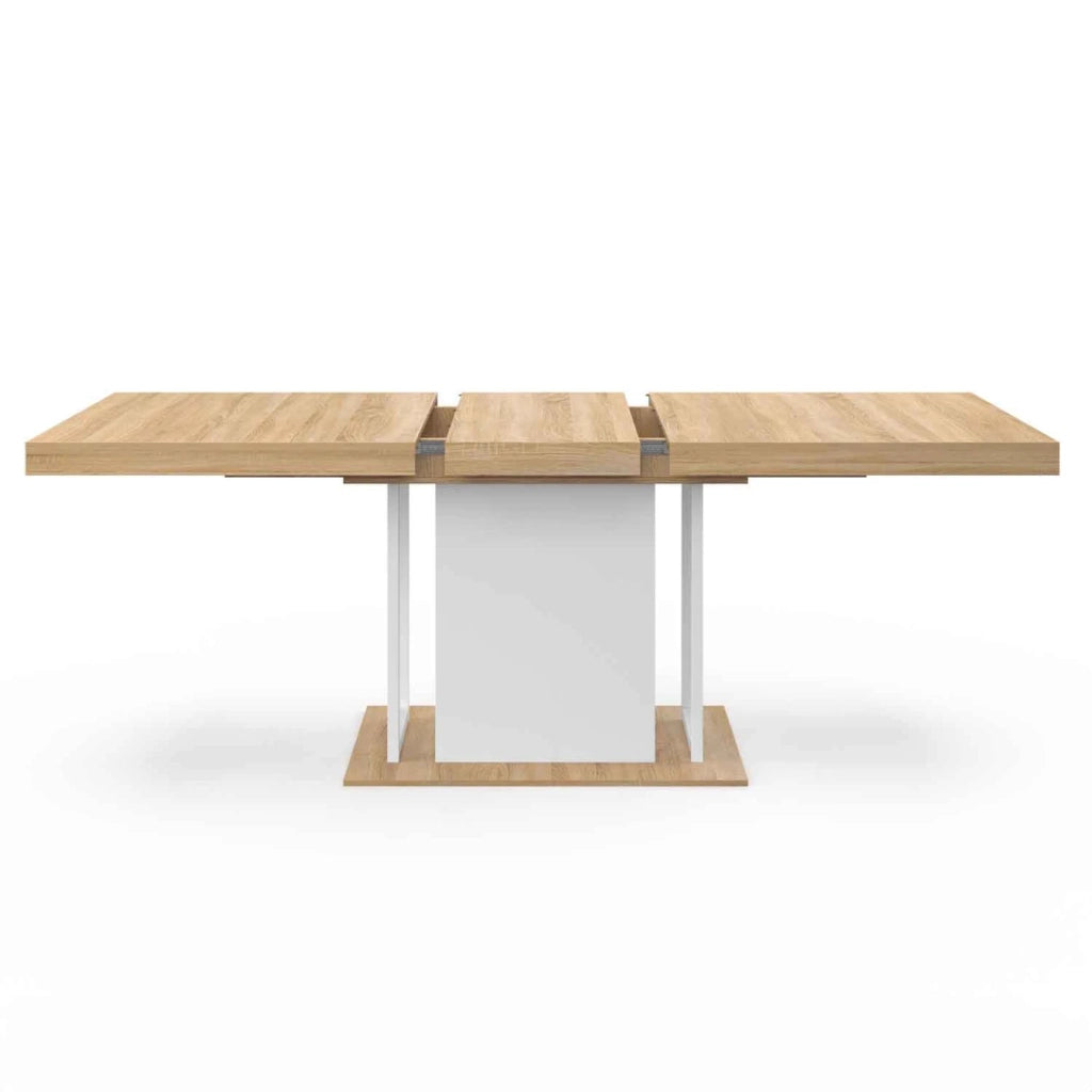 IDMarket - Mesa de comedor extensible UGO 6-10 personas haya y blanco 160-200 cm diseño industrial