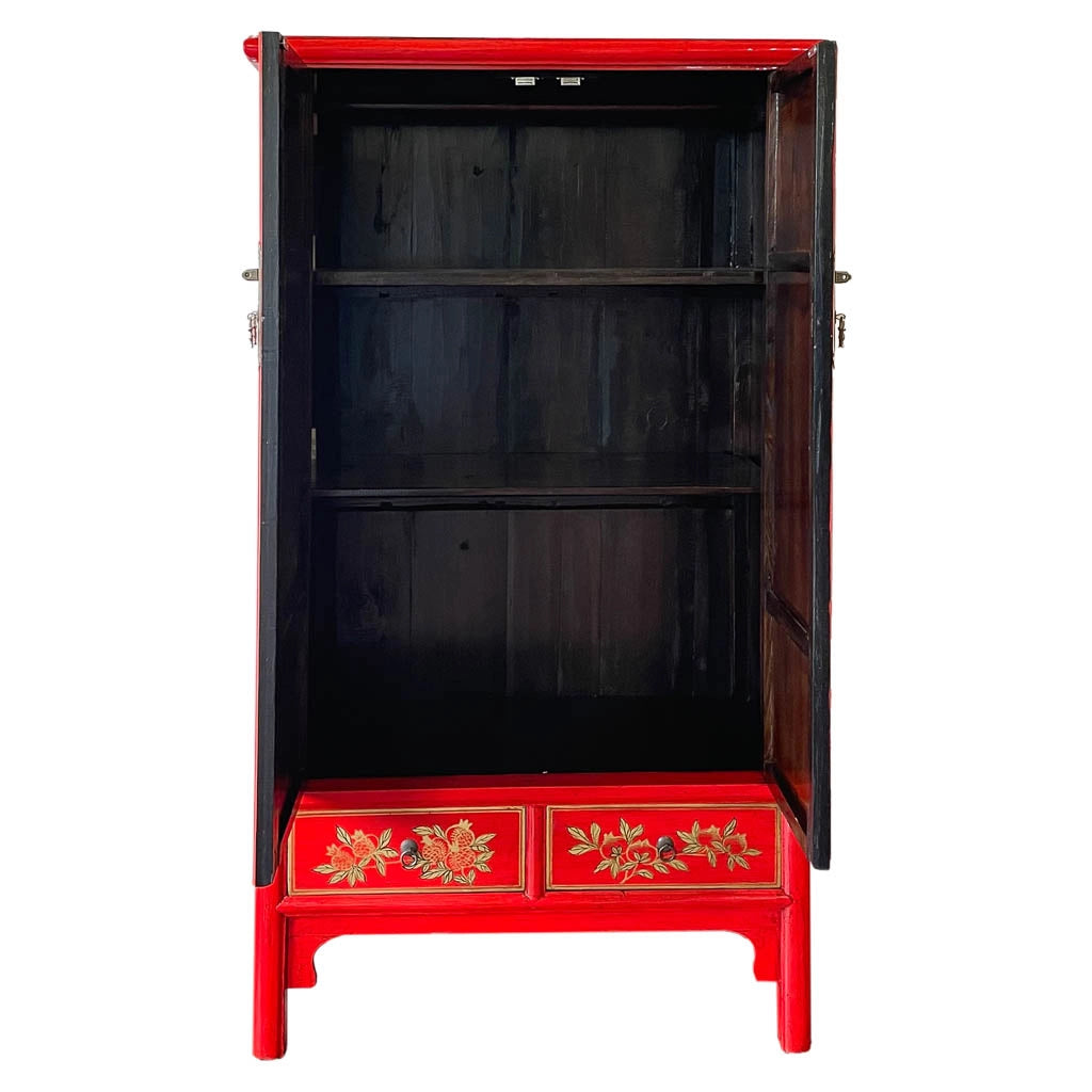 Armadio in legno dipinto a mano, 2 porte e 2 cassetti, rosso 100x57x183