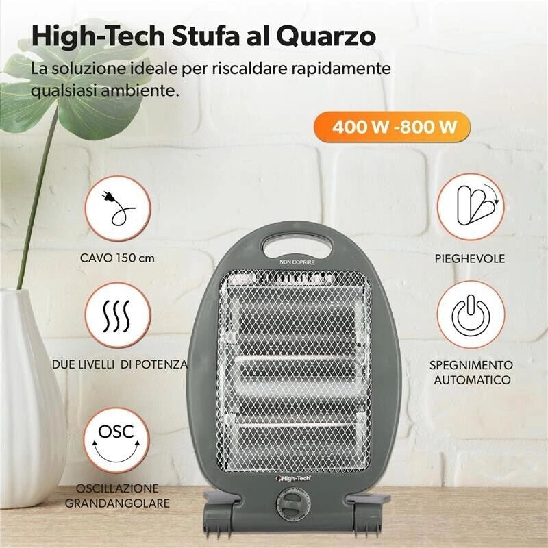 HIGH-TECH STUFA AL QUARZO 400-800 W PIEGHEVOLE 2 LIVELLI DI POTENZA CON SPEGNIMENTO AUTOMATICO
