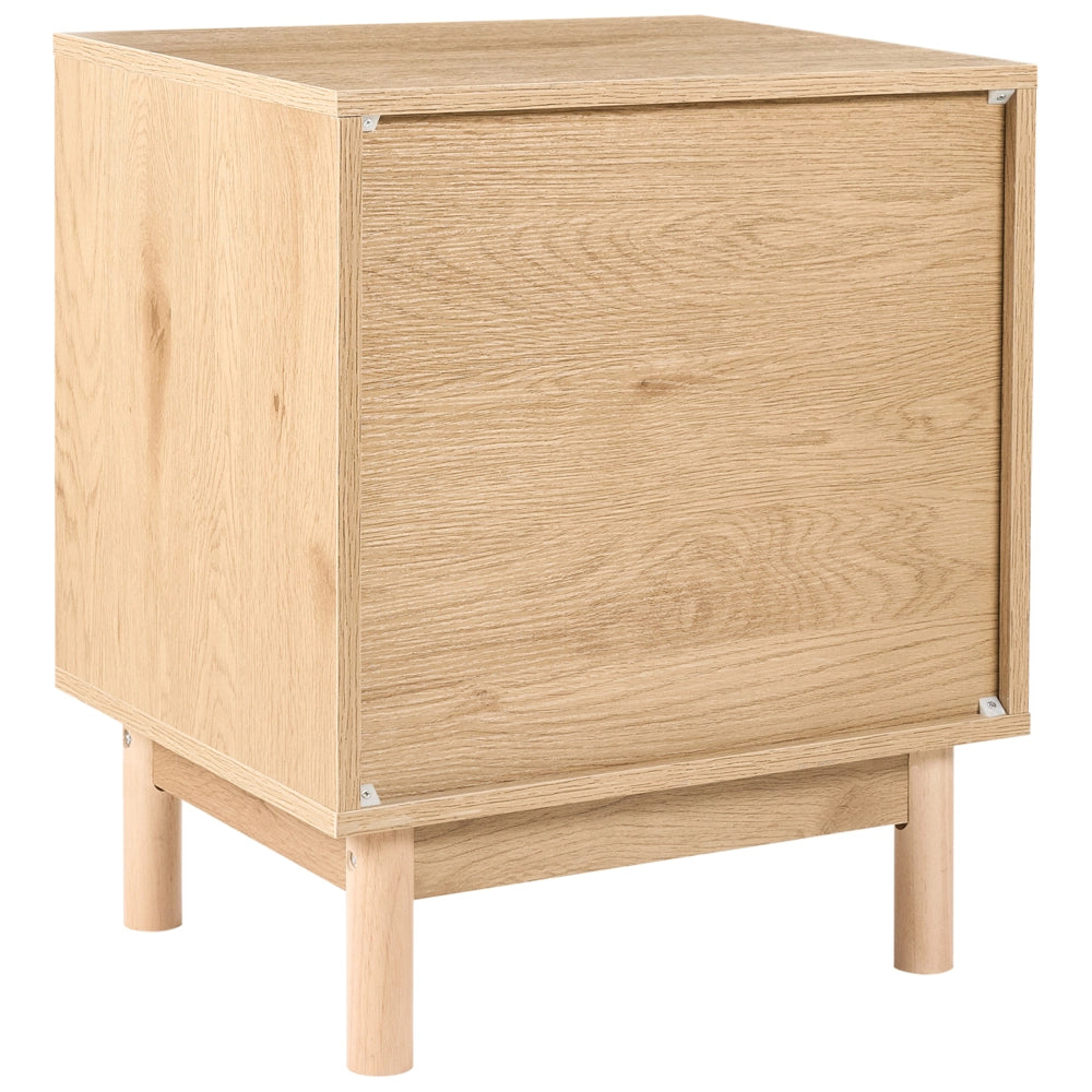 Comodino marrone chiaro in truciolato con frontale in rattan 2 cassetti Stile Boho Contenitore per camera da letto