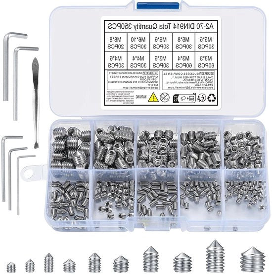 Kit di viti a gabbia in acciaio inossidabile M3/M4/M5/M6/M8 - 350 pezzi - Viti a inbus - Viti a stella - Chiavi a croce - Maniglie - 5 pezzi di chiave a inbus