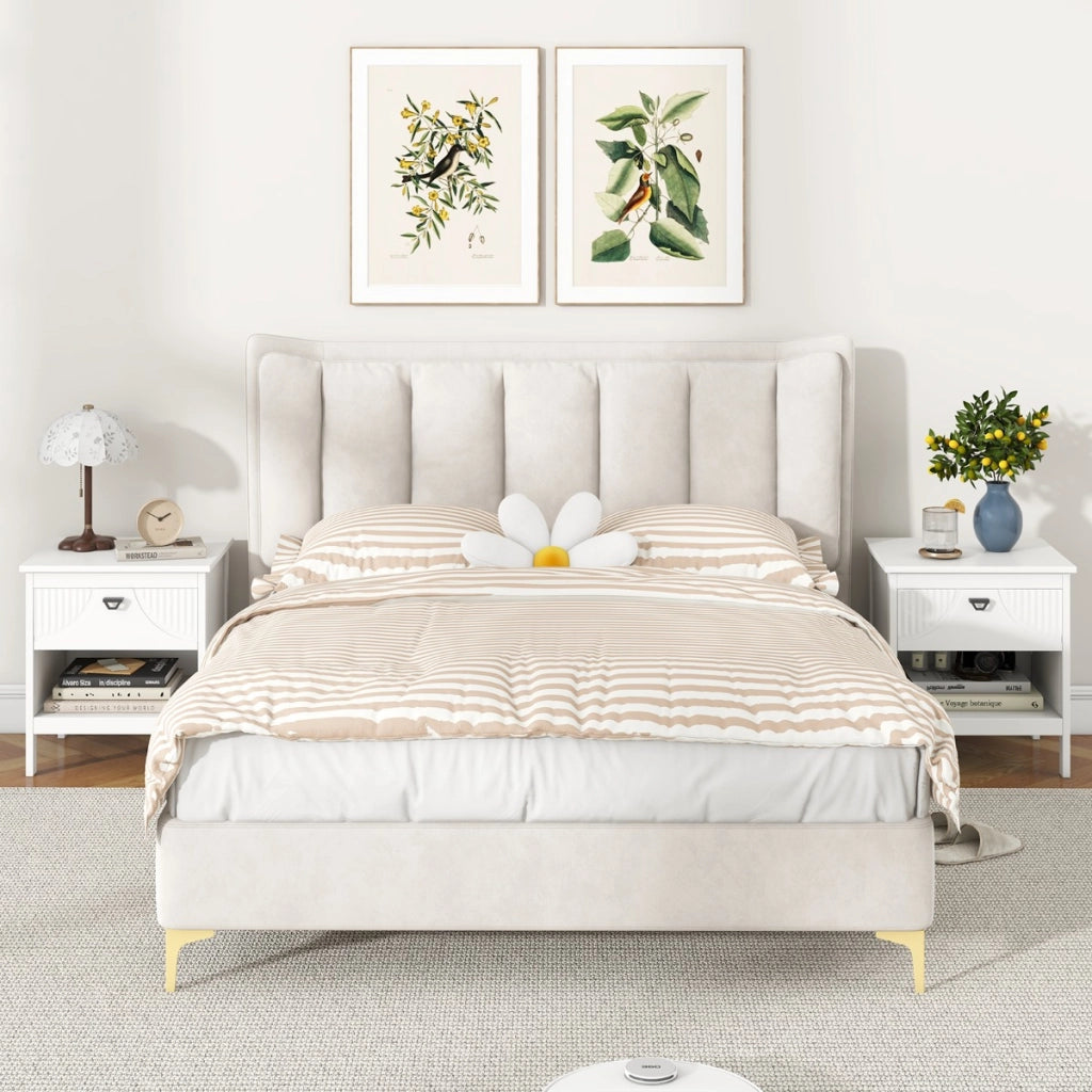 Tavolino compatto in legno con cassetto per soggiorno-Comodino a 2 ripiani con scaffale aperto per letto Bianco