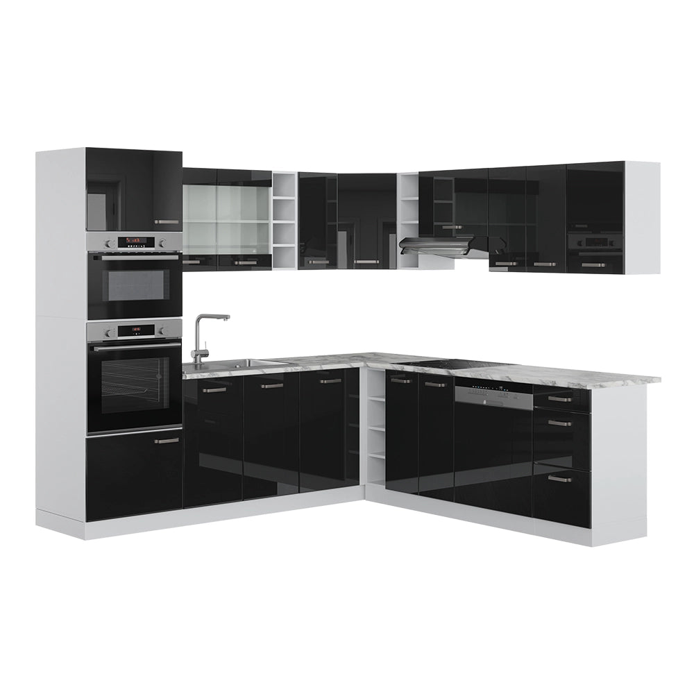 Vicco Cucina angolare completa Nero lucido/bianco 237 x 60 cm senza piano di lavoro