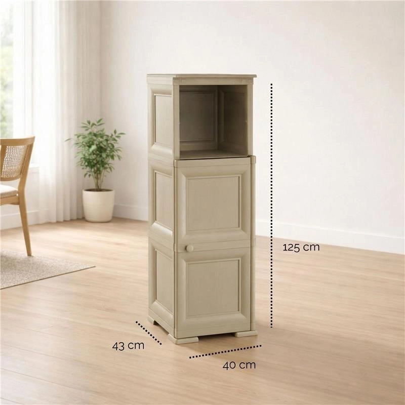 MOBILE CONTENITORE SOGGIORNO 3 MODULI TALPA 40X43X125 CM CON ANTA EFFETTO LEGNO E VANI A GIORNO – MOBILE PORTAOGGETTI PER INGRESSO E ZONA LIVING