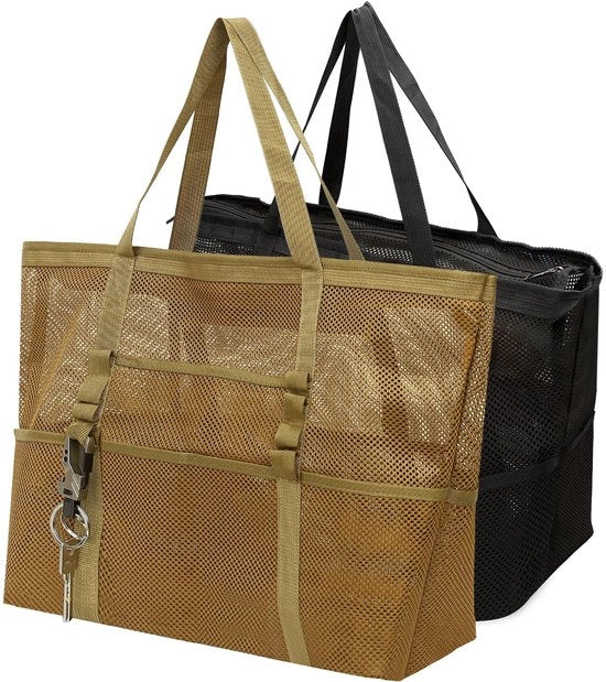 Borsa da Spiaggia Grande, Borsa da Spiaggia Opportuna con Cerniera, Borsa da Spiaggia a Maglia con Tasca Interna Impermeabile, Borsa da Spiaggia Grande per Spiaggia, Viaggi, Fitness e Uso quotidiano