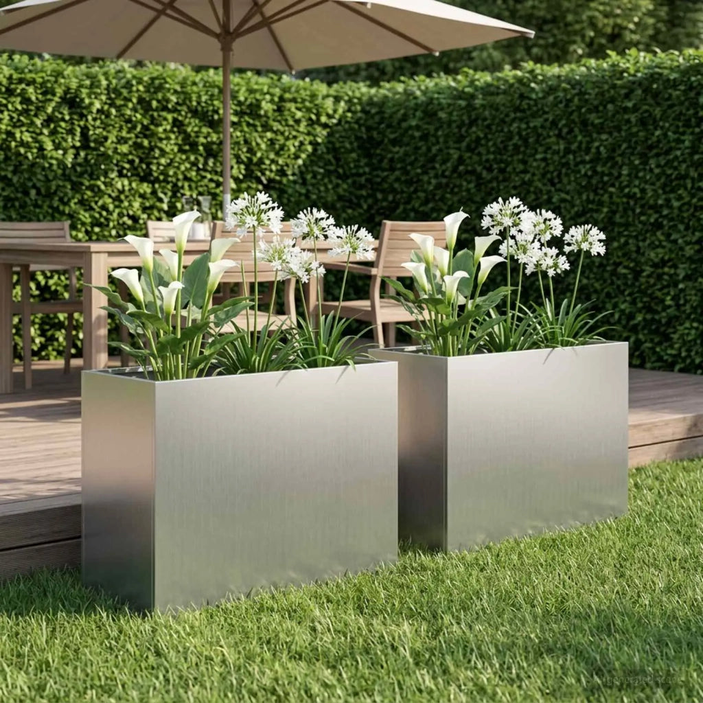 Vaso da giardino 2 pz Argento 60 x 30 x 40 cm Acciaio zincato 8005565