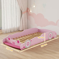 Letto per Bambini da 3-5 Anni 140x70 cm a Forma di Macchina con Sponde Rialzate di Sicurezza Rosa