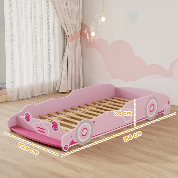 Letto per Bambini da 3-5 Anni 140x70 cm a Forma di Macchina con Sponde Rialzate di Sicurezza Rosa