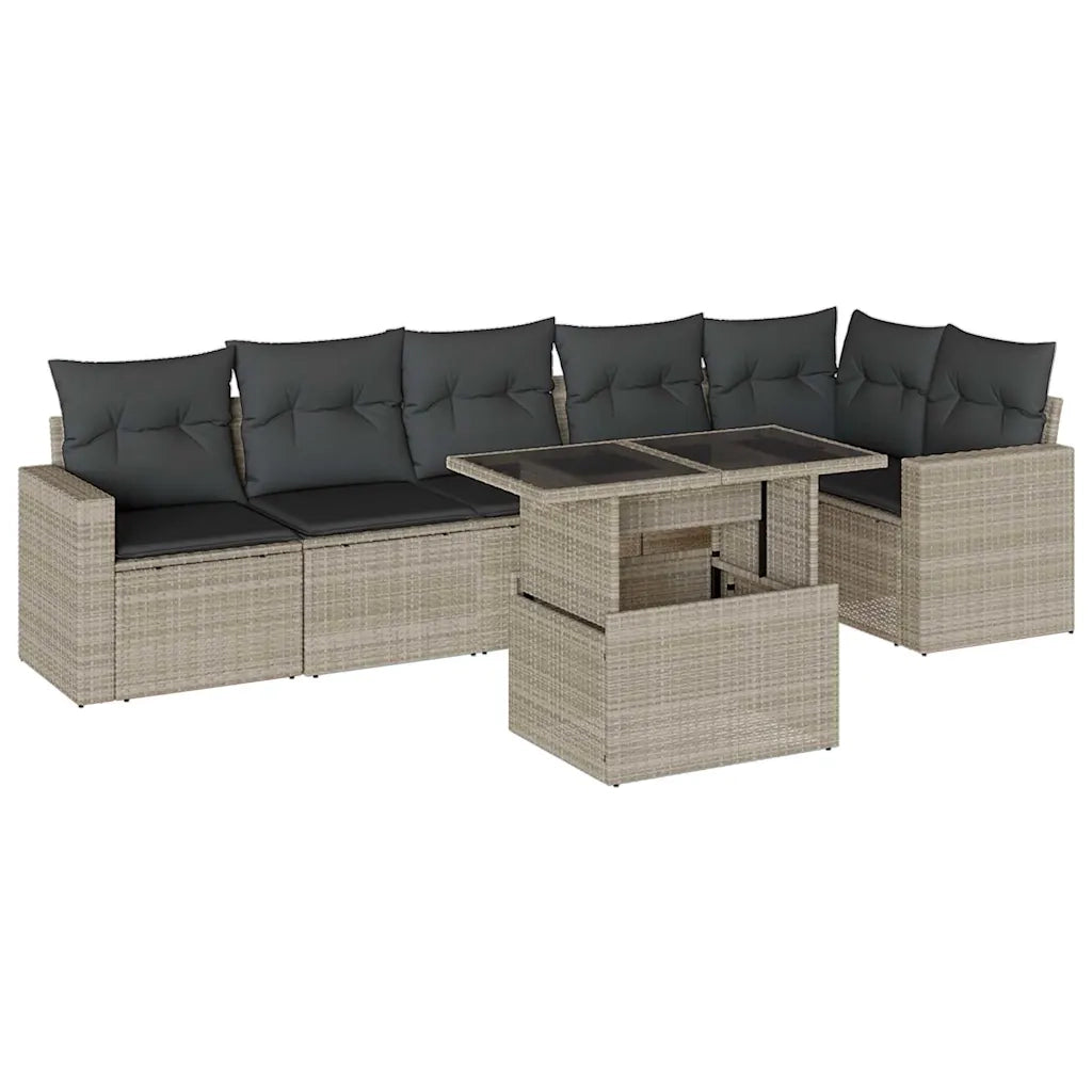 vidaXL Set Divani da Giardino 7pz con Cuscini Grigio Chiaro Polyrattan