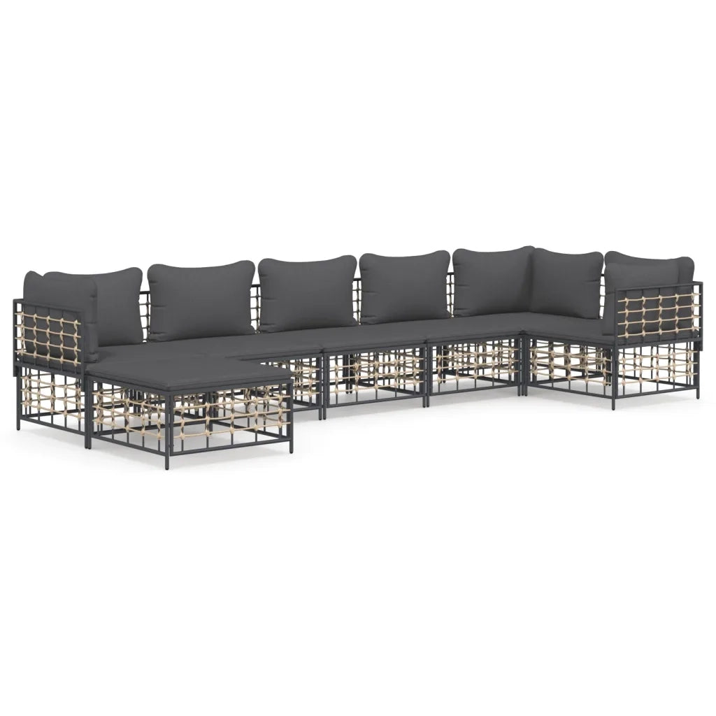 Set Divani da Giardino 7 pz con Cuscini Antracite in Polyrattancod mxl 124502