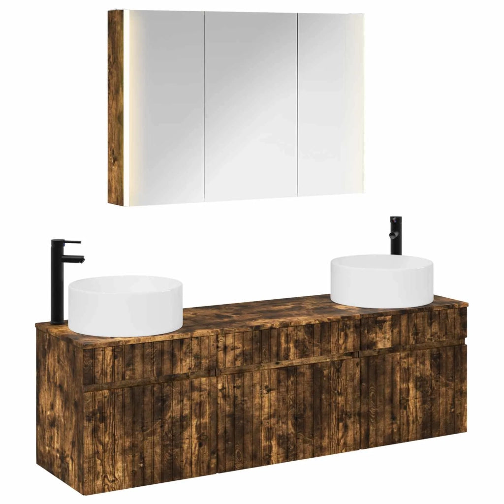 Set di Armadi da Bagno 4 pcs Rovere Fumo 103,5 x 15,5 x 70 cm 3406667