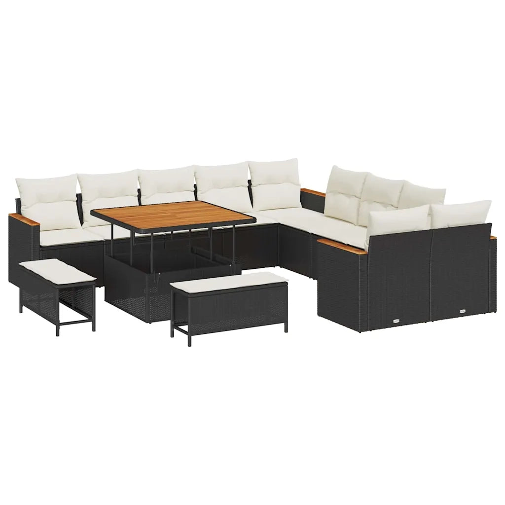 Set Divano da Giardino con cuscino 13 pcs Nero polyrattan