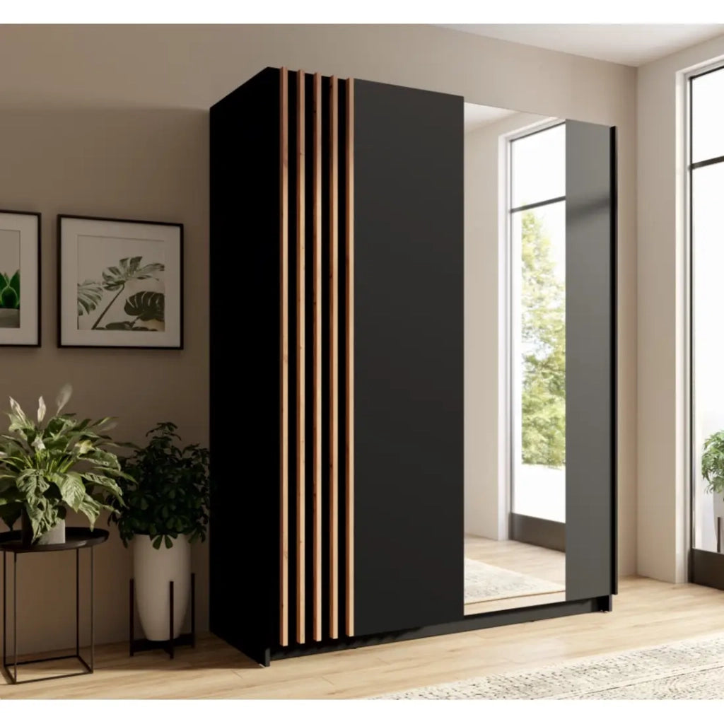Armadio con 2 porte scorrevoli 150 cm - nero e rovere - Collezione VARIA