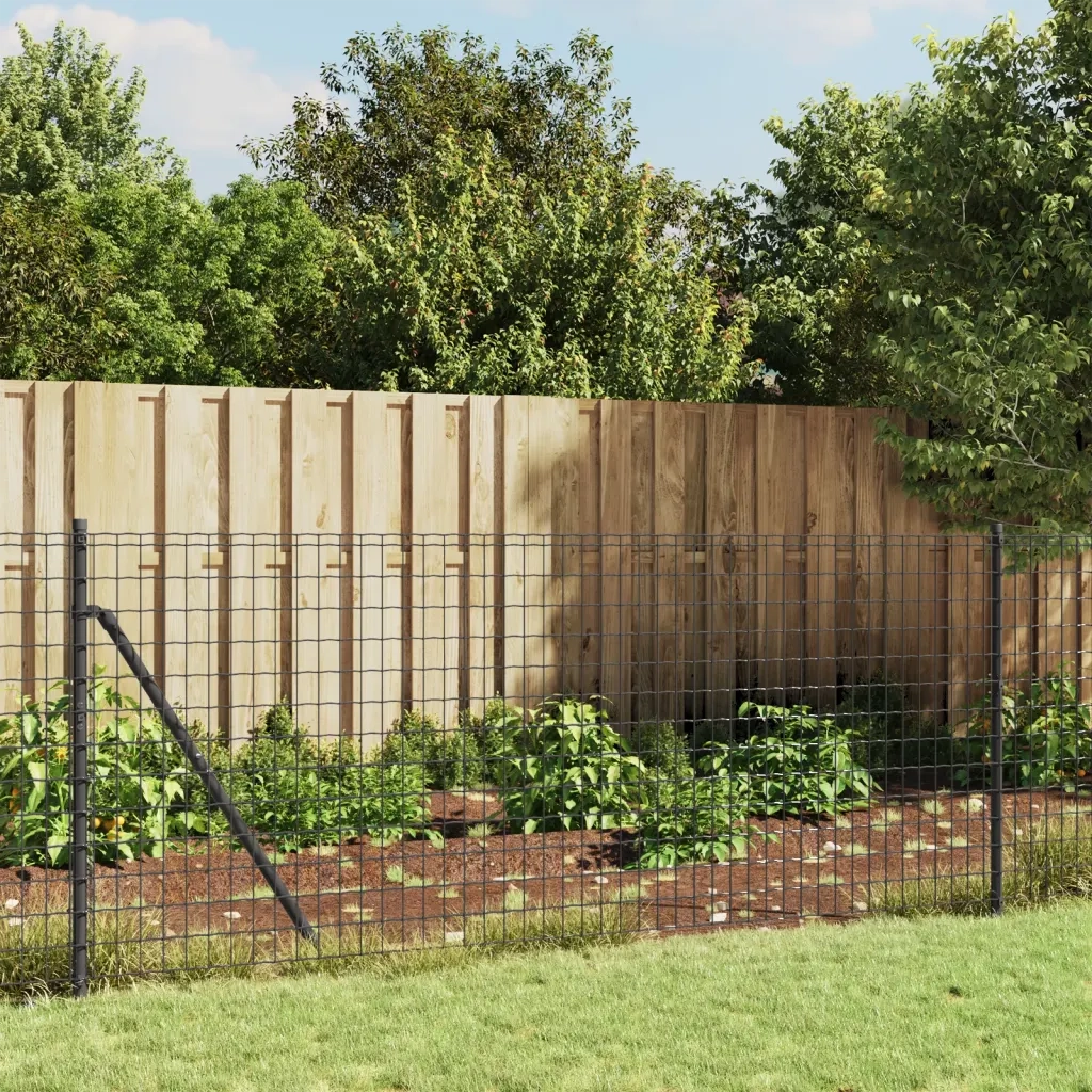 Recinzione da Giardino | Recinzione Metallica con Picchetti Ancoraggio Antracite 0,8x25m