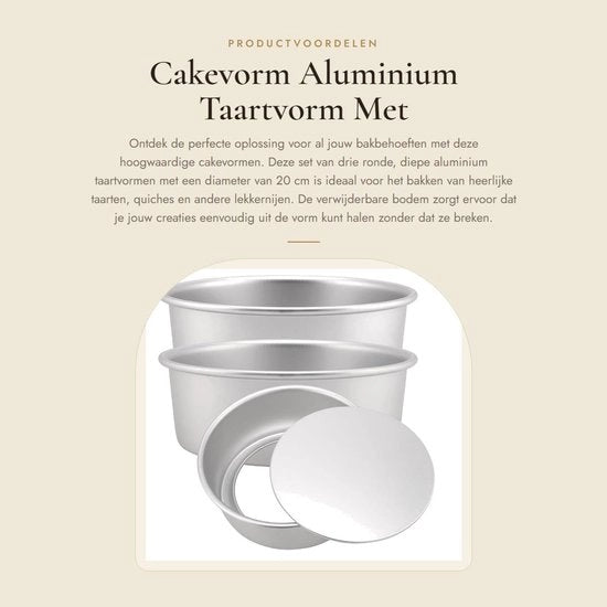 Set di 3 forme per torta in alluminio con malle, fondo rimovibile e diametro 20 cm, ideale per torte
