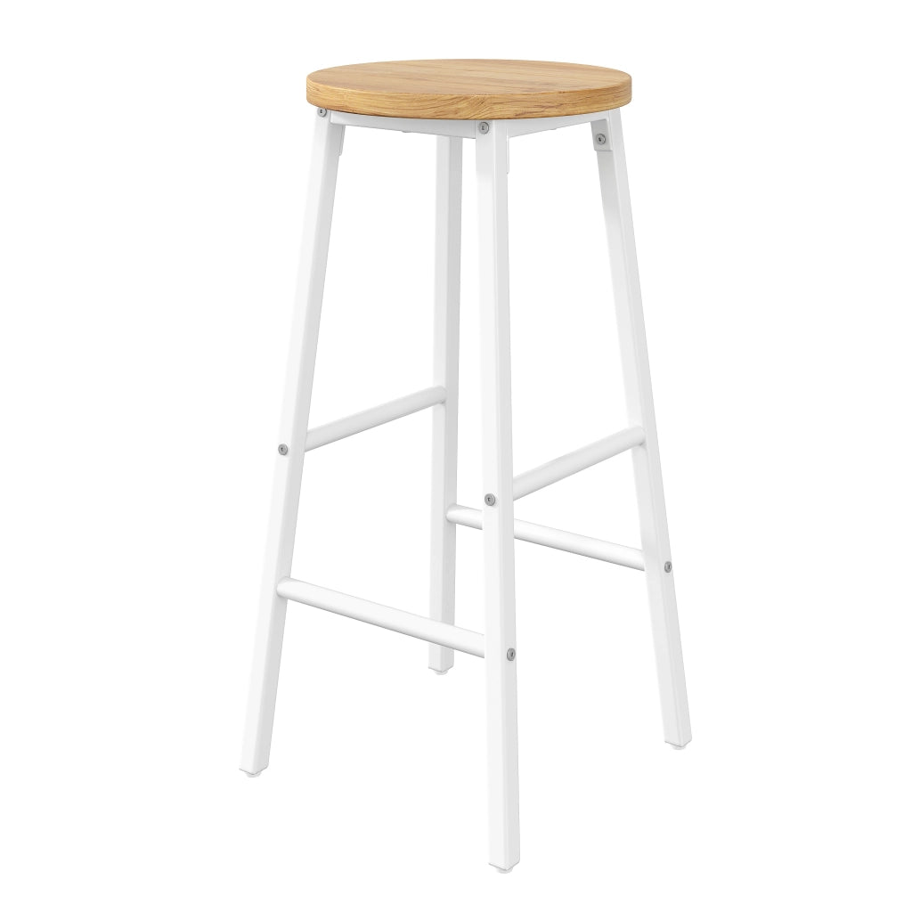 Sgabello da bar Set da 2 con Doppio Poggiapiedi e Piedini Regolabili, in MDF e Metallo Bianco