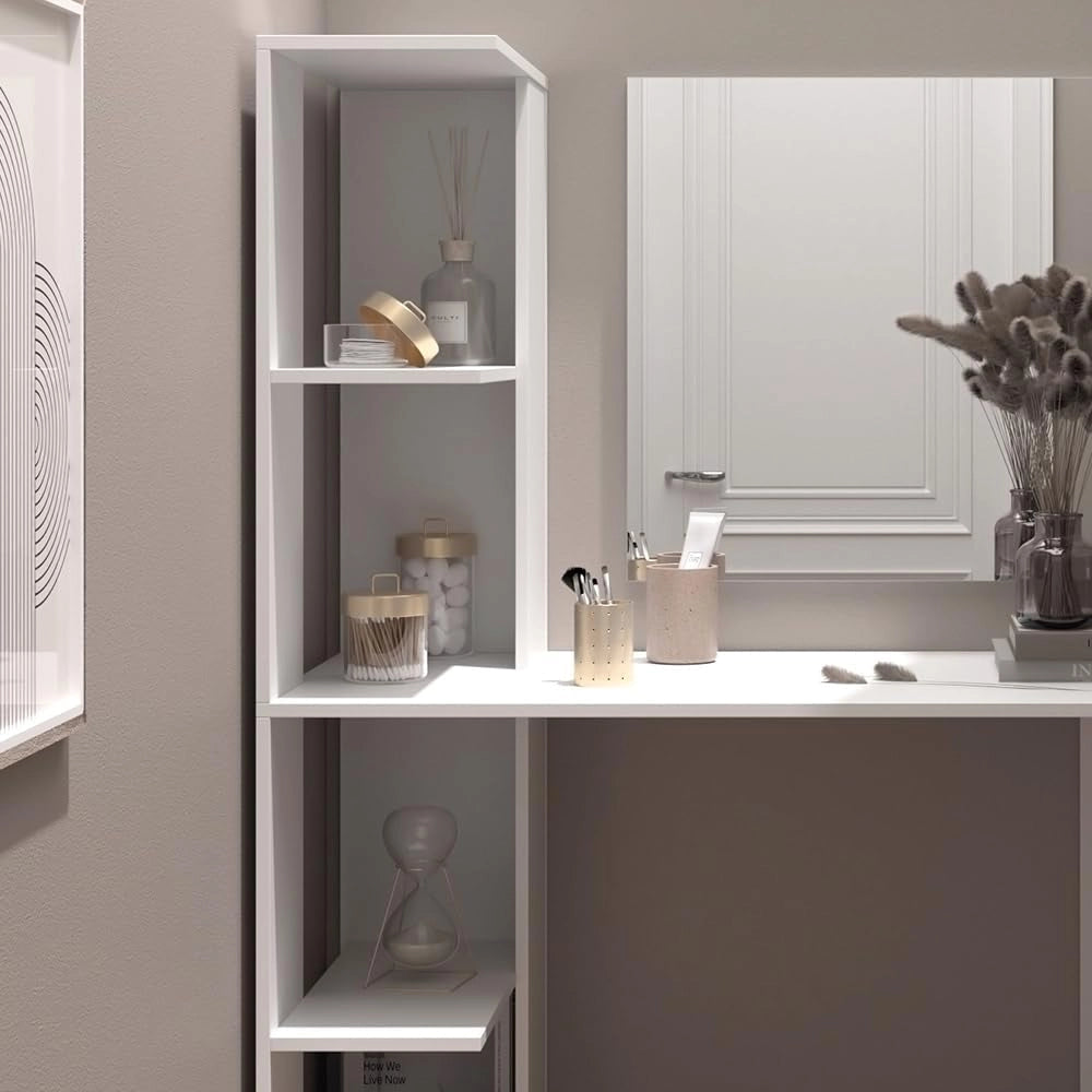 Vicco Tavolo da toilette Tower, Bianco, 122.2 cm con specchio, Superfici decorative per profumi e oggetti preferiti