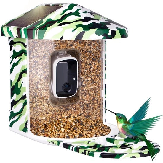 Birdhouse Intelligente con Camera, 1080P HD-Camera per l'Osservazione degli Uccelli, Registrazione Video Automatica degli Uccelli, Rilevamento AI di oltre 11.000 Specie di Uccelli, Birdhouse Wireless per Esterno con Pannello Solare