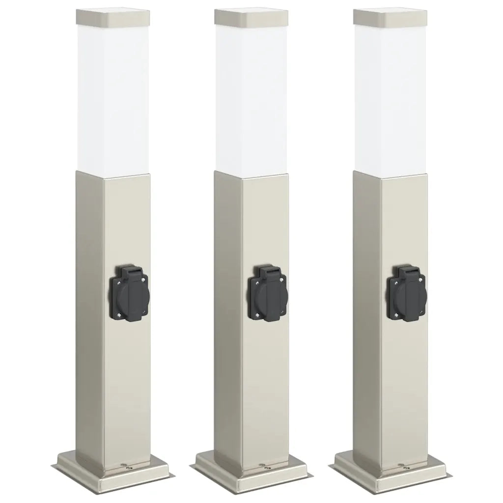 Lampioni a palo con presa elettrica 3 pz 50 cm Acciaio Inox IP44 4006060