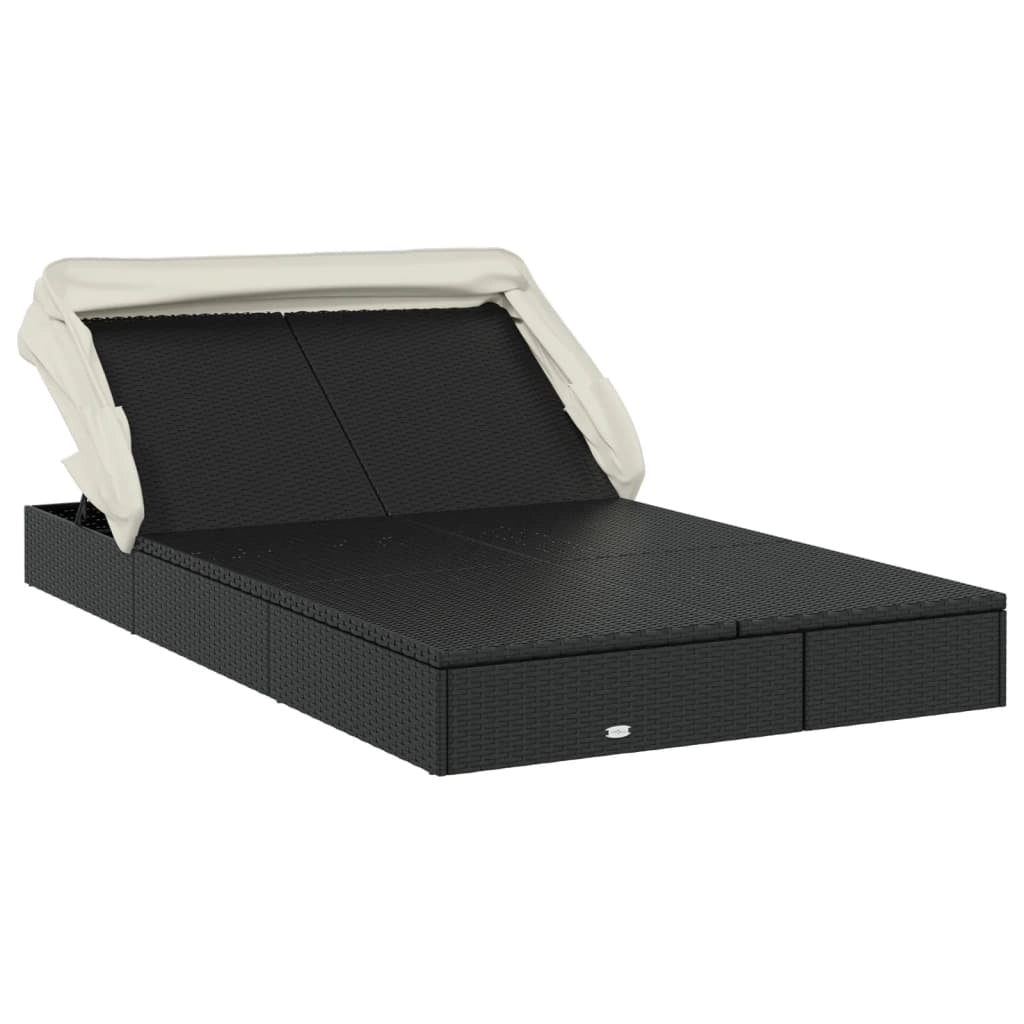 Lettino prendisole chaise longue a 2 posti con tettuccio pieghevole 213 x 118 x 97 cm nero 02_0012190