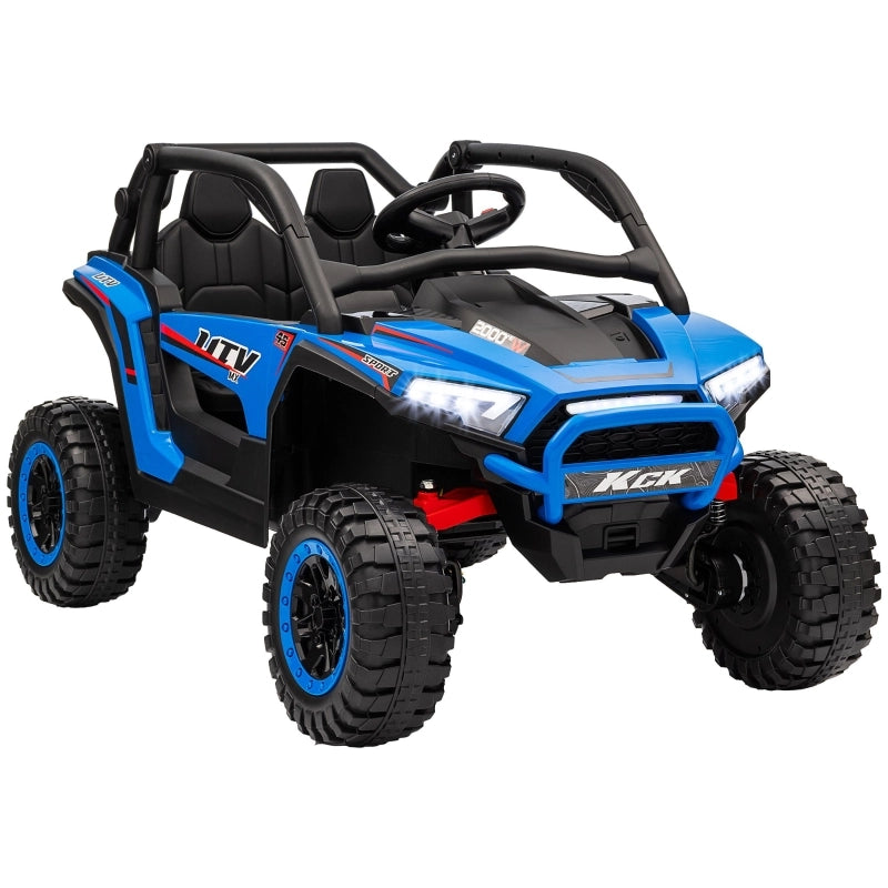 UTV elettrico per bambini, 5-7 km/h, 2 posti, telecomando, musica, luci, 1 ora di autonomia, blu