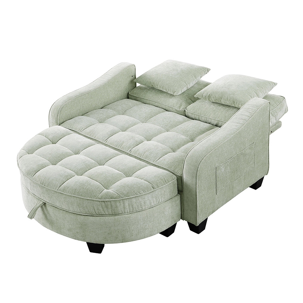 Divano multifunzione 2 in 1 - Xylo - Con pouf, legno eucalipto, ciano