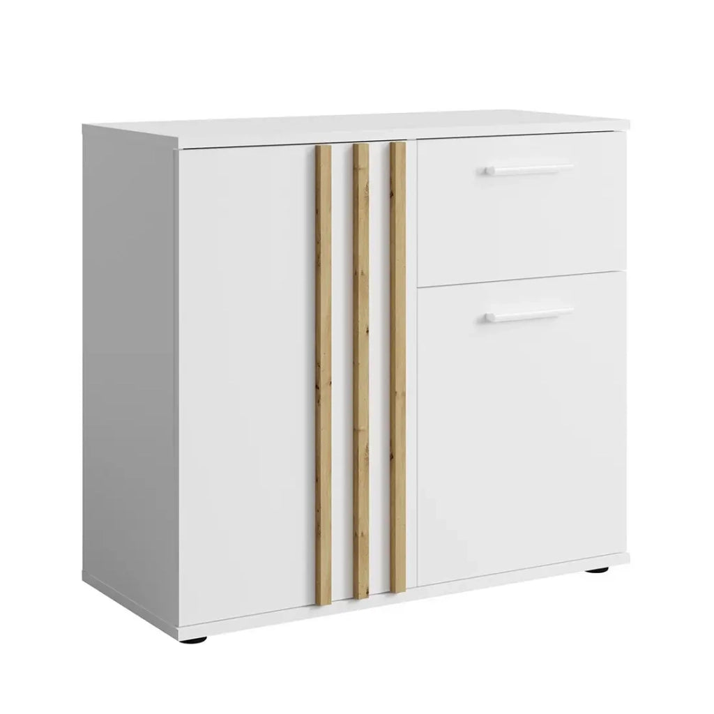 Cassettiera VARIA - 2 porte e 1 cassetto - Design moderno colore bianco e rovere artigianale
