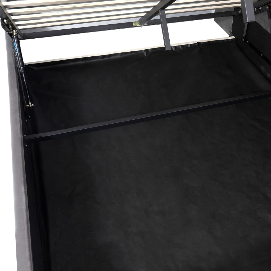Letto a Divanetto 140x190 cm con Contenitore Idraulico; LED; USB e Type-C in Velluto Grigio