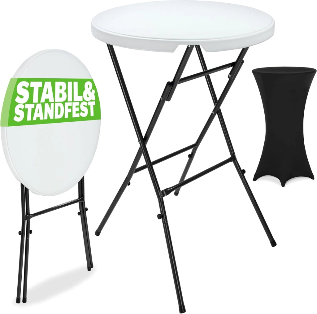 ® Tavolo Alto da Bar Ø 72cm con Copritavolo Pieghevole Altezza 110cm Interno Esterno Rotondo Giardino Feste Bistrot Metallo