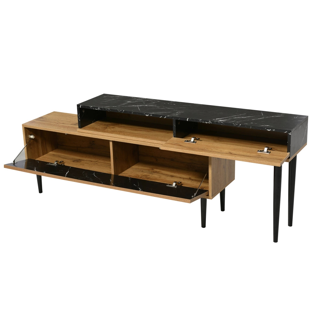 Mobile TV con Design in Marmo e Legno ¨C MINIMAL ¨C Gambe in Metallo, Nero