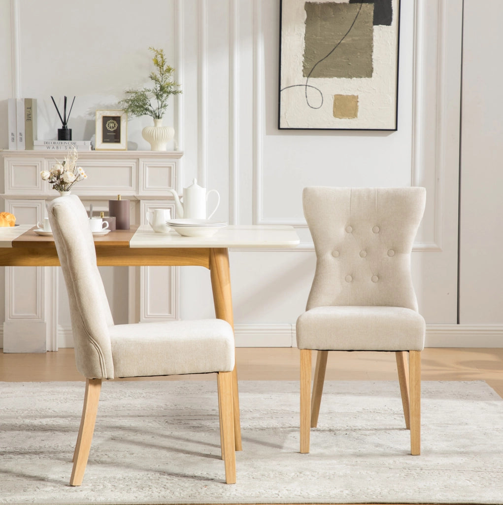 Sedia da pranzo 98x38x47.5 cm con schienale alto; in chenille e legno; beige