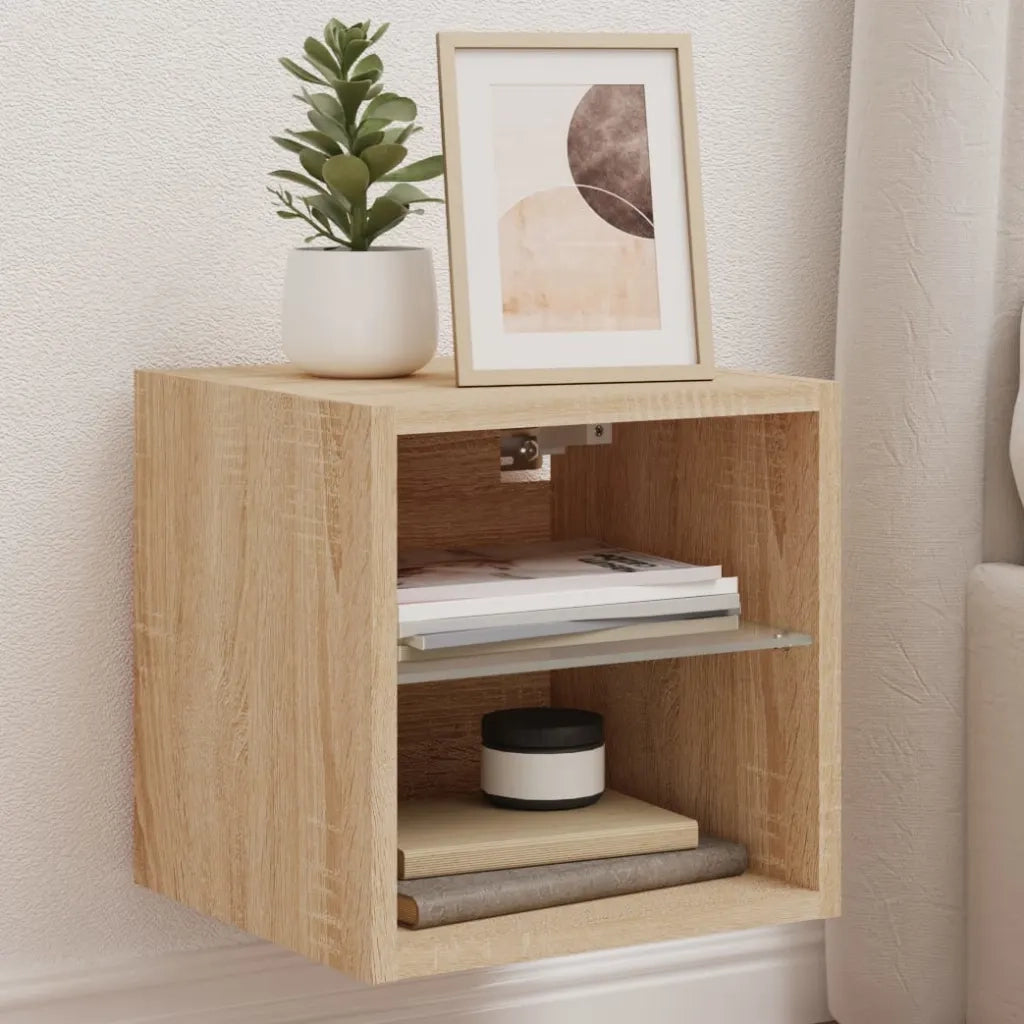 Mobile TV a Parete con Luci LED-Mobile TV a Muro Rovere Sonoma 30x28,5x30 cm