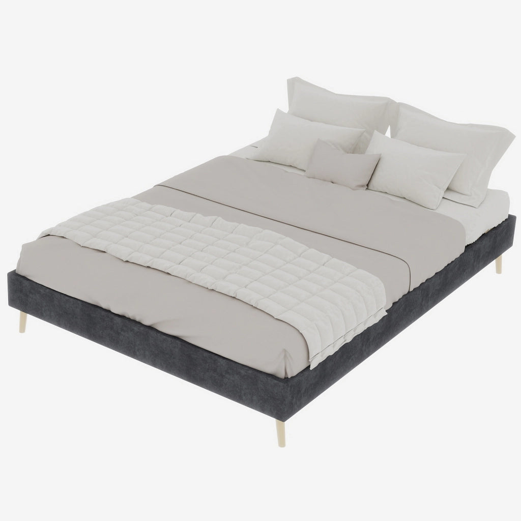 Letto matrimoniale 140 × 200 cm con struttura stabile, senza testiera e senza materasso, in tessuto e metallo, grigio