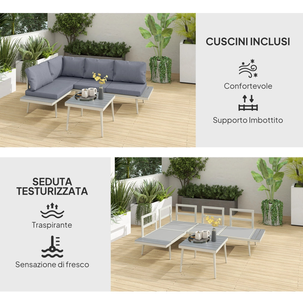 Set Salotto Giardino 2 Divani con Cuscini e Tavolino ¨C Zephmum ¨C Grigio
