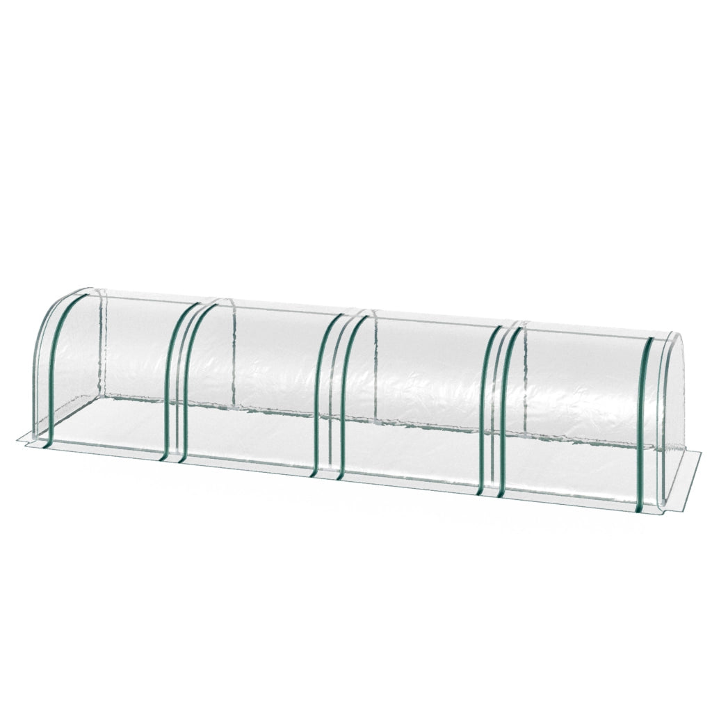 Serra a Tunnel in Acciaio e PVC Impermeabile e Anti UV con 4 Porte a Cerniera, 395x100x80 cm