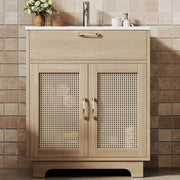 Mobile Sottolavabo con Lavabo in Ceramica ¨C MINIMAL ¨C Naturale, Ante Soft-Close, Cassetto, 76x46x88