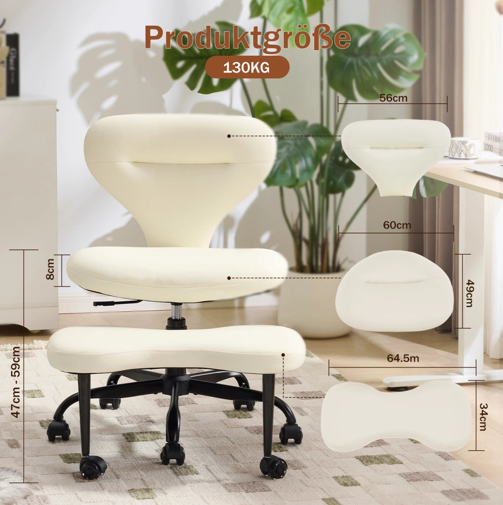 Sedia inginocchiata da ufficio e meditazione girevole in pelle bianca