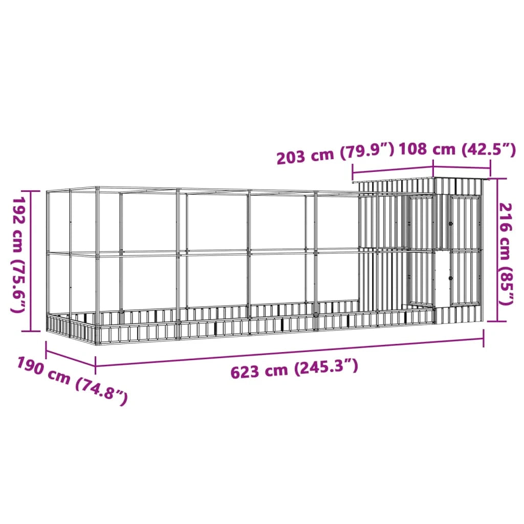 Voliera a gabbia con estensione in argento 623 x 203 x 216 cm acciaio argento 02_0045658