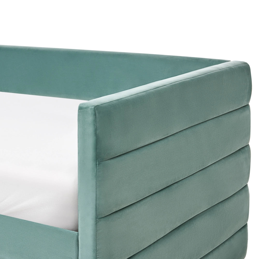 Letto 90 x 200 cm in velluto verde menta elegante e imbottito con cassetti glamour per la camera da letto