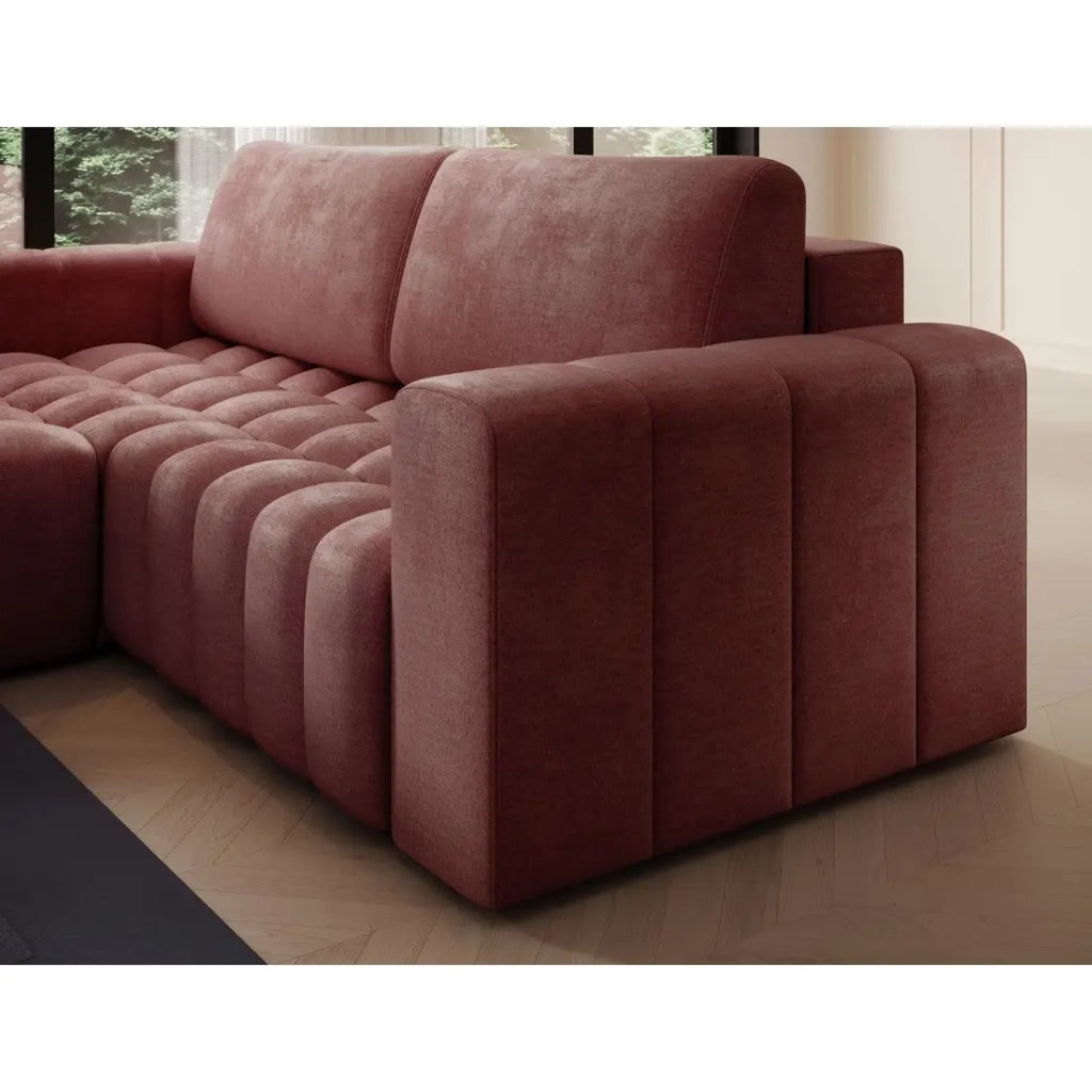 Divano angolare convertibile DORY rosa 250 cm con contenitore angolo sinistro