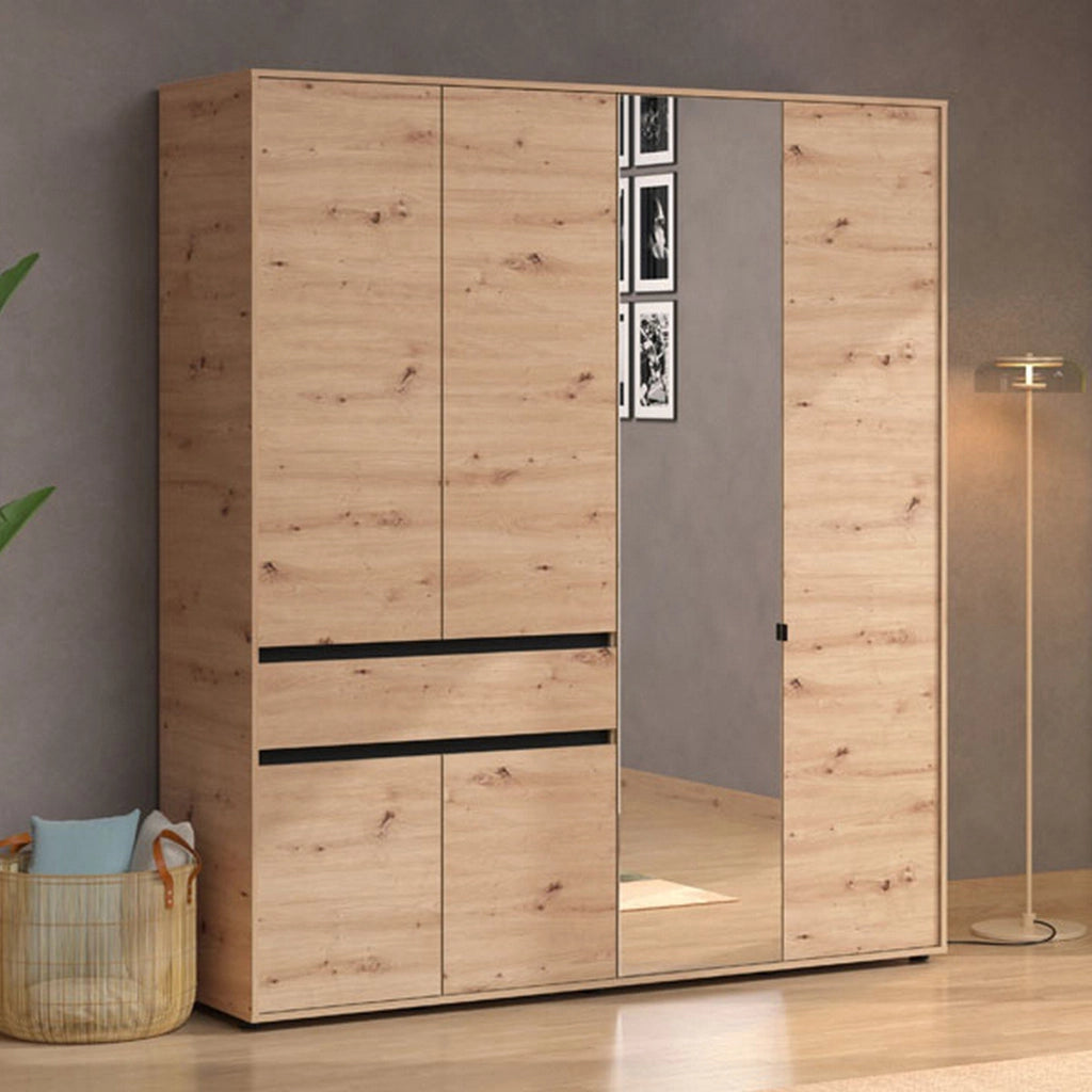 Armadio Camera da Letto Rifreddo, Guardaroba Grande 4 Ripiani, 182.5x210.5h cm Marrone Rovere Nodi