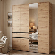 Armadio Camera da Letto Rifreddo, Guardaroba Grande 4 Ripiani, 182.5x210.5h cm Marrone Rovere Nodi
