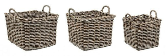 Set 3 Ceste 2 Maniglie Narra Quadrate in Fibre Naturali