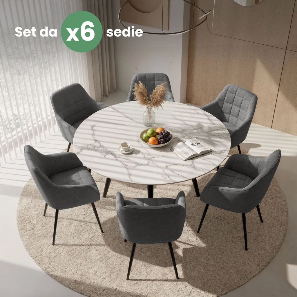 Set di 6 Sedie imbottite con cuciture quadrate LUXANO Grafite gambe nere tessuto Lumos