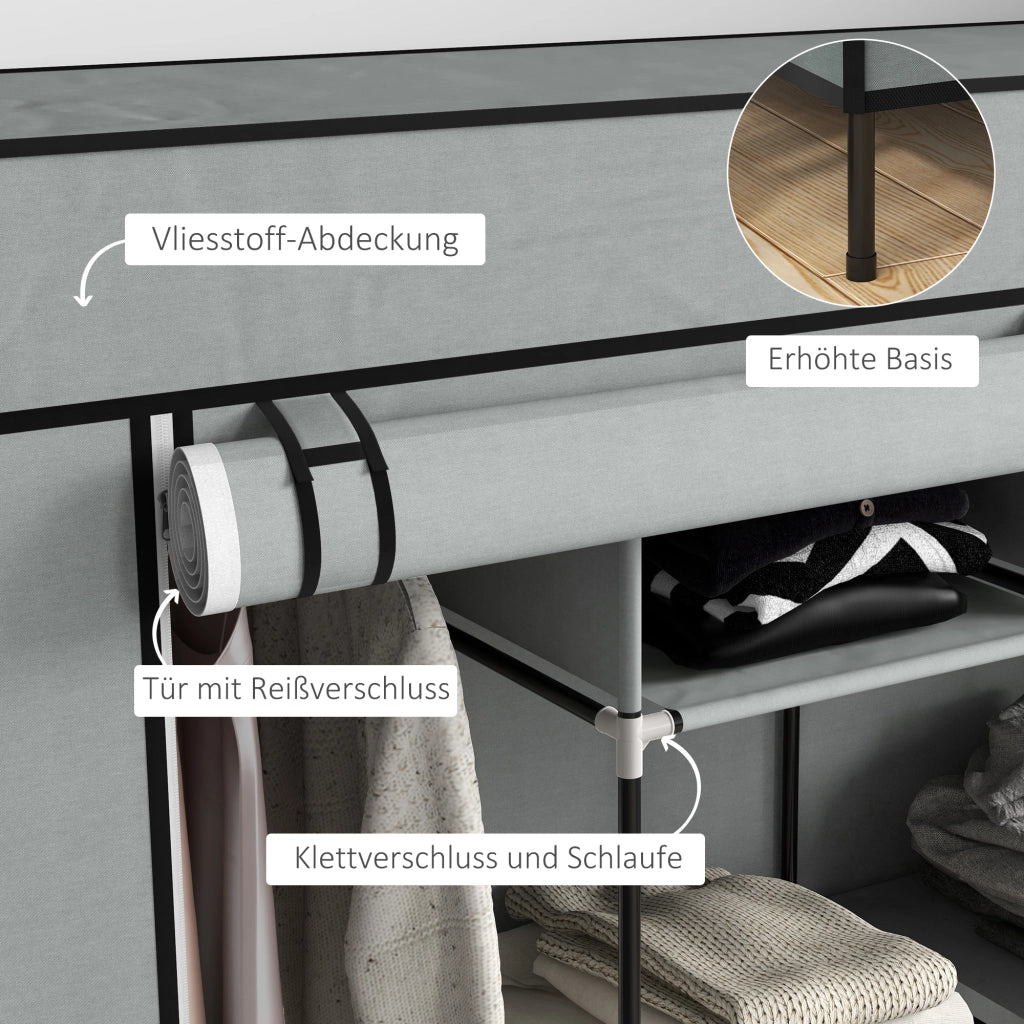 Armadio con 2 aste appendiabiti, 4 cassetti in tessuto e 10 vani, grigio scuro, per camera da letto, 166 × 42,5 × 169,5 cm