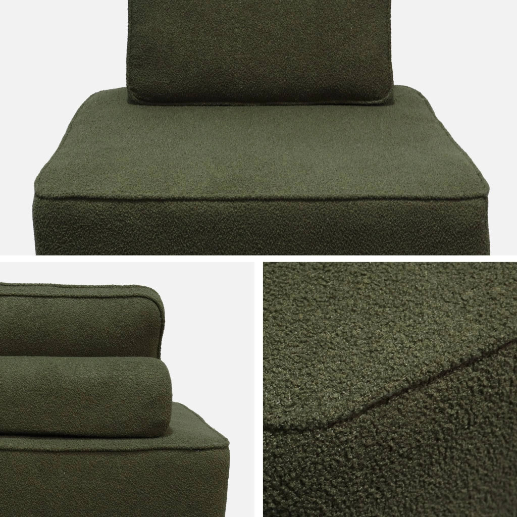 Divano modulare in bouclé, 2 posti, verde kaki