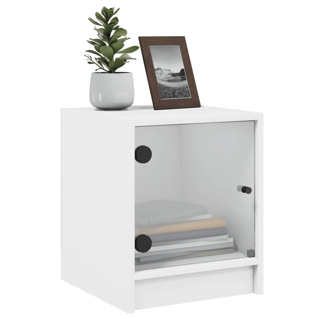 Comodino con Anta in Vetro Bianco 35x37x42 cm 836343