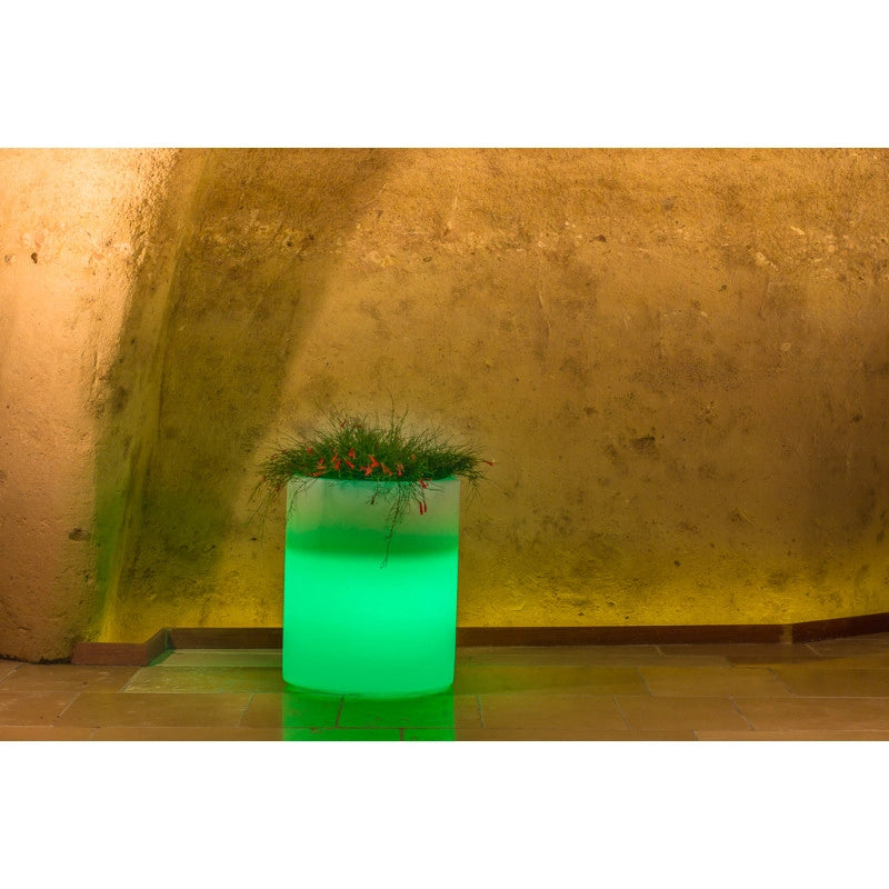 Vaso luminoso moderno di design Ø40 H50 in polimero resistente con LED multicolor con bateria e solare per interno ed esterno - Made in Italy