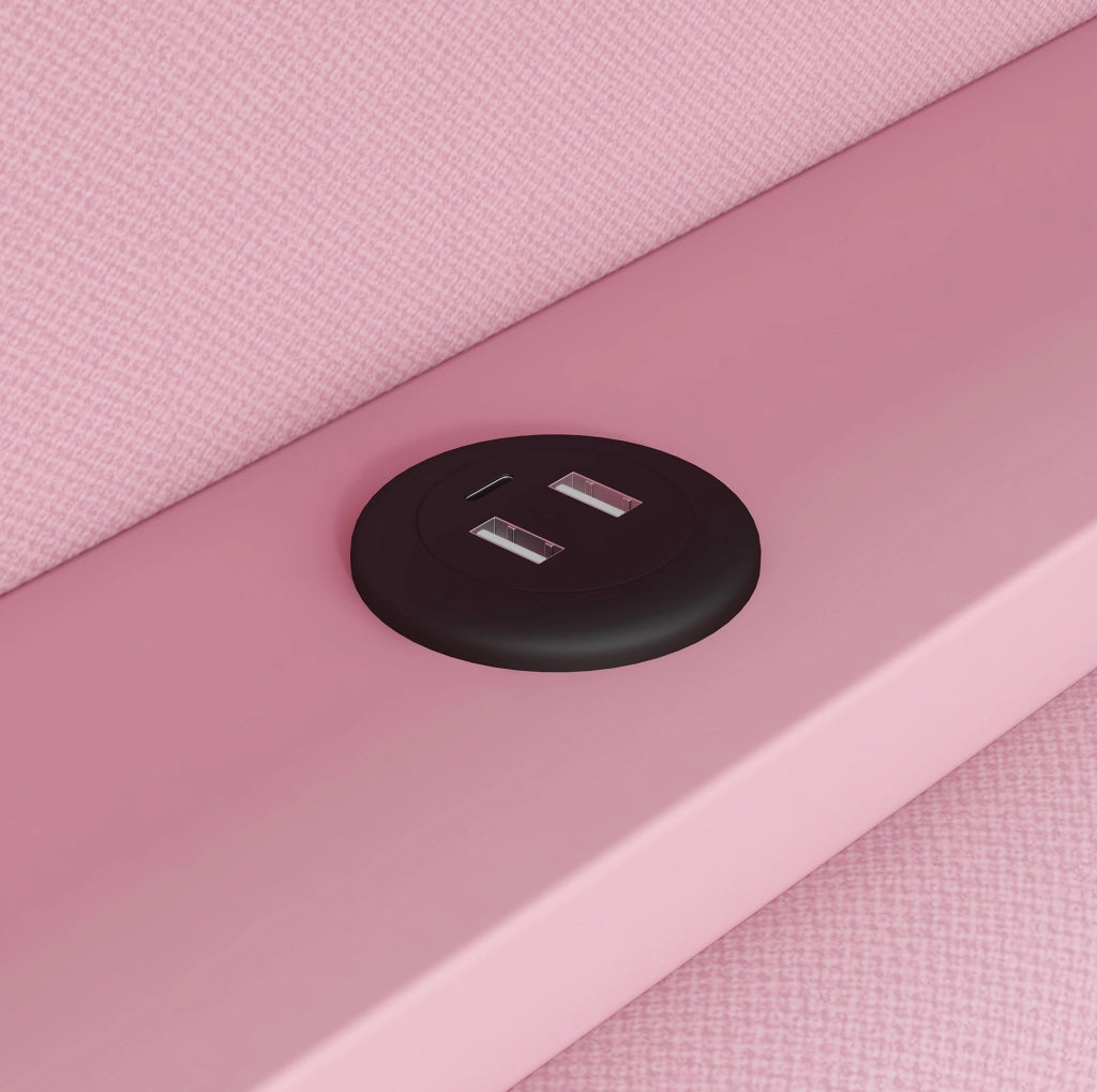 Letto singolo imbottito 90x200 cm rosa con LED, USB ed estraibile