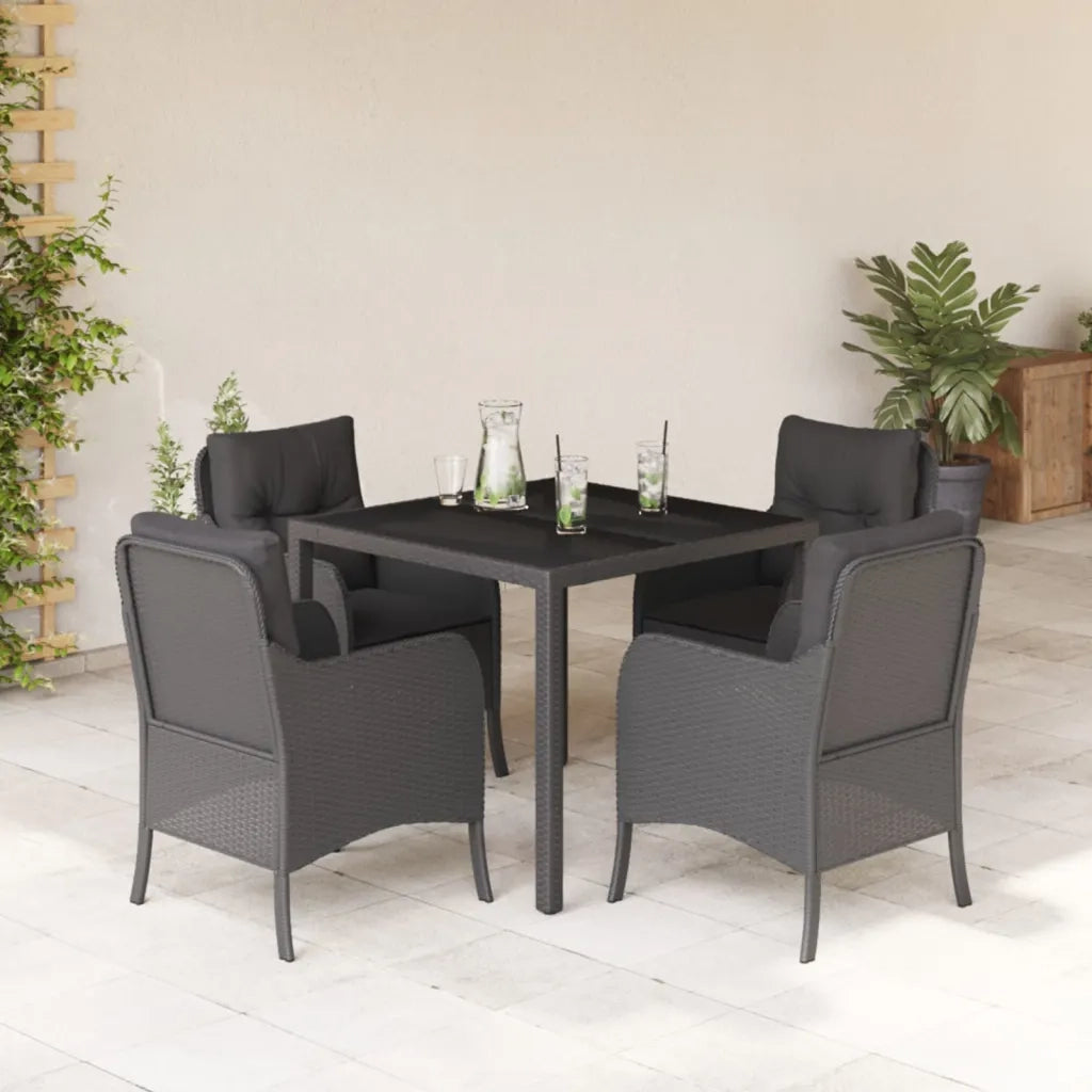 Set da Pranzo da Giardino 5 pz Nero con Cuscini in Polyrattancod mxl 110812